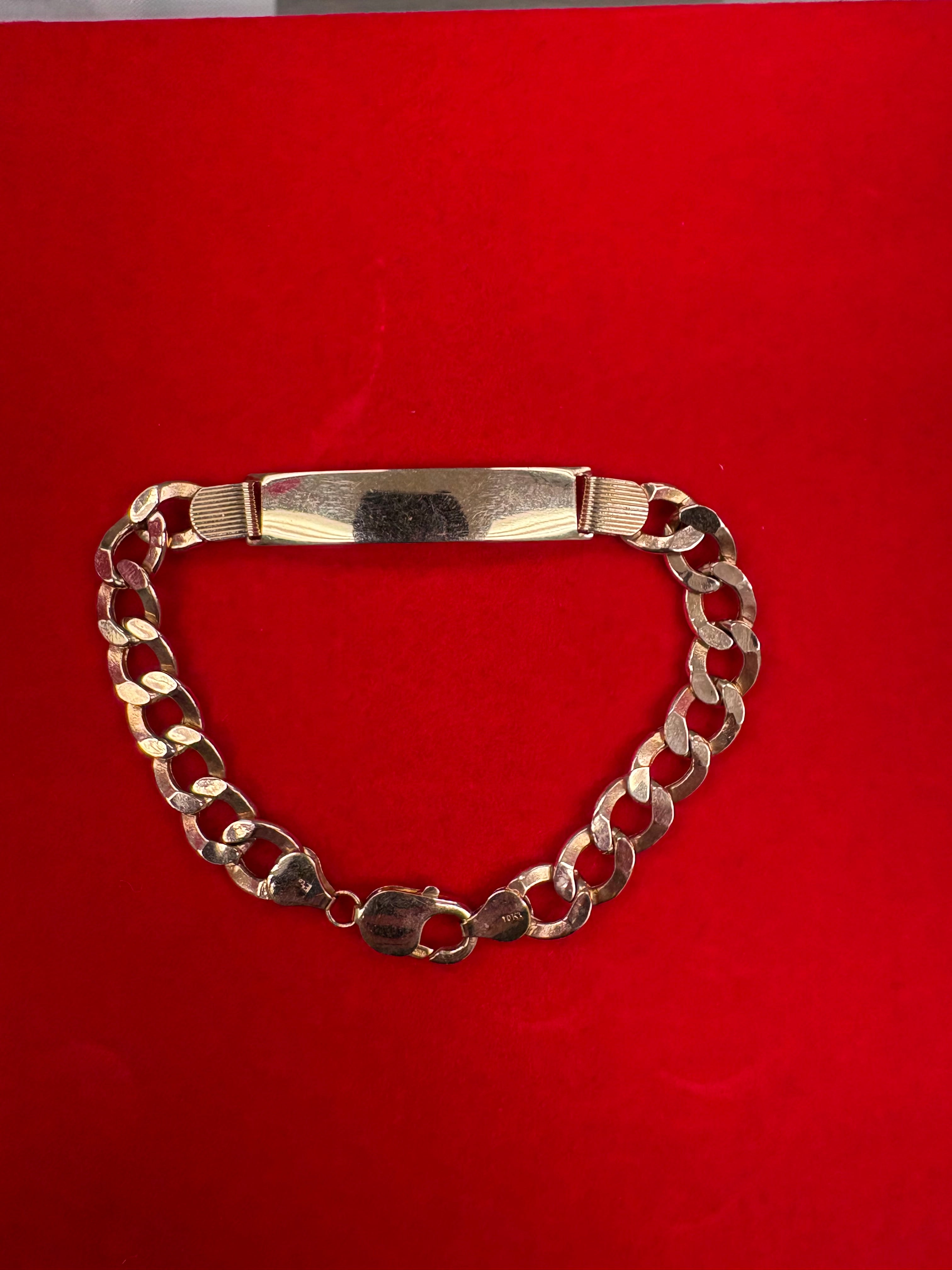 10K Solid Gold ID Bracelet with Cuban Link - 8.5 inches x 9mm