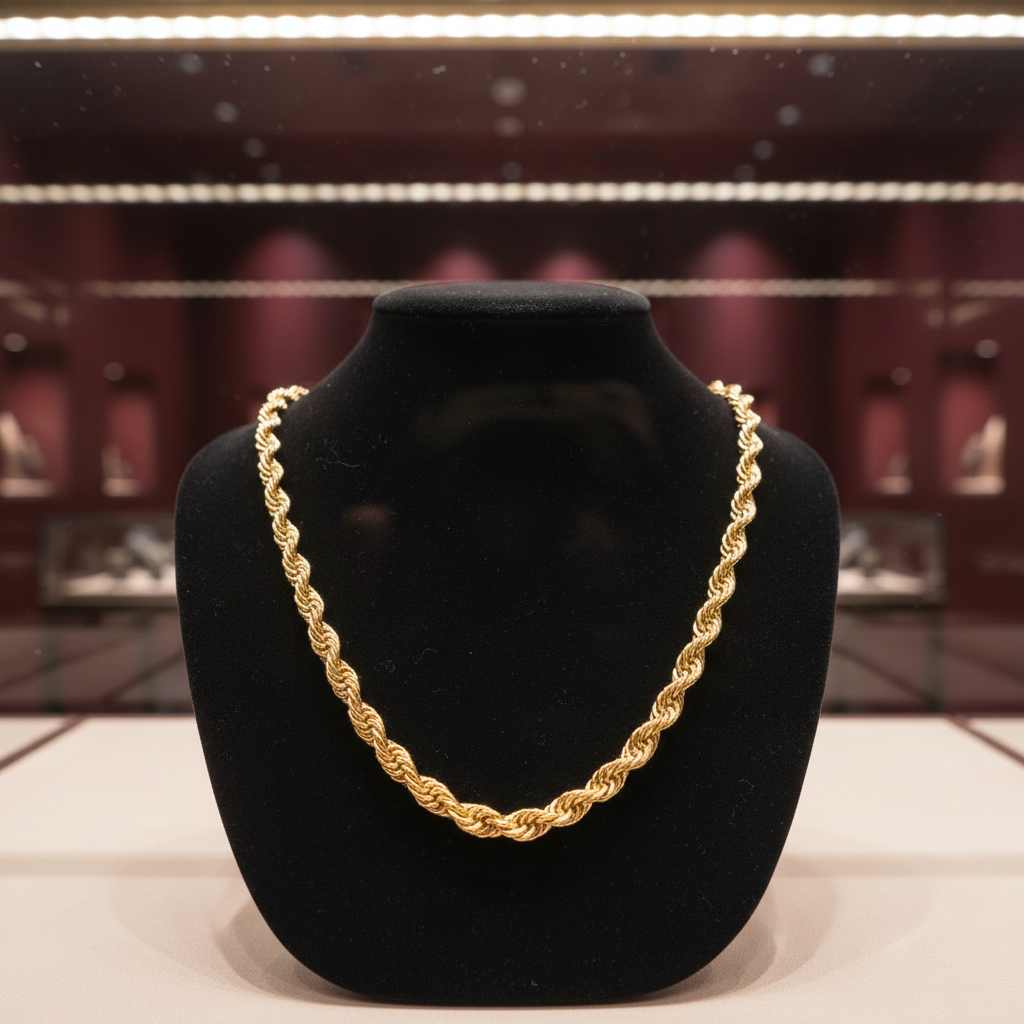 Chain in glass display case