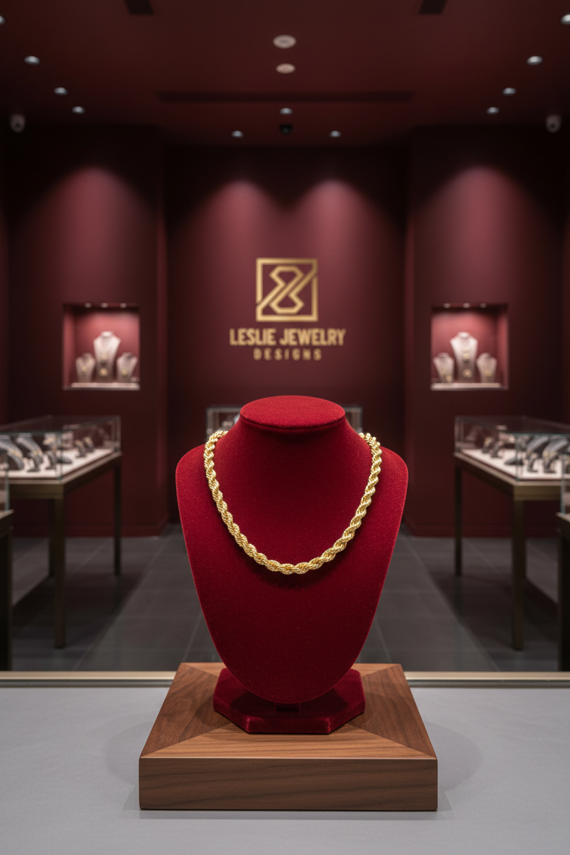 Gold Rope Chain on Red Velvet Stand