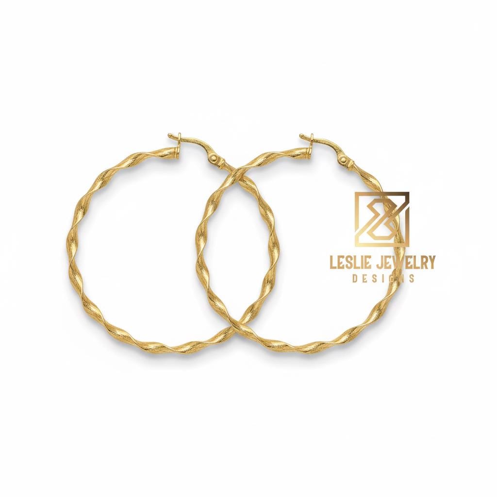 14K Gold Twisted Hoop Earrings