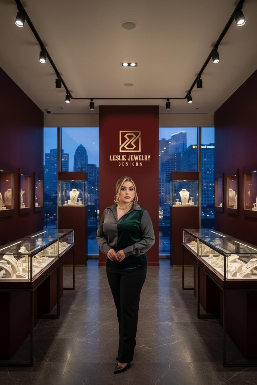 Leslie in Showroom with Earrings